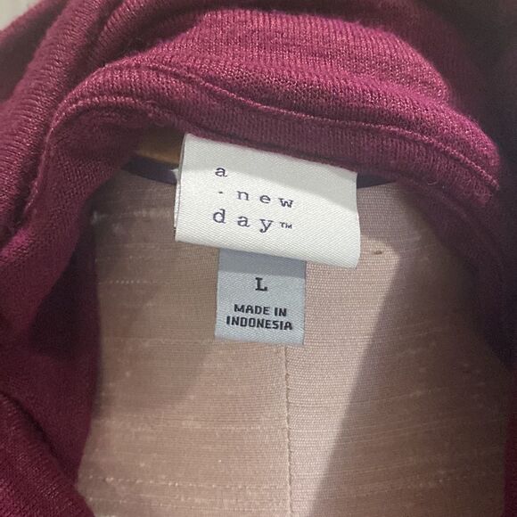 a-new day. Long, L/S, Maroon sweater with loose collar. Womens L. - Picture 6 of 6